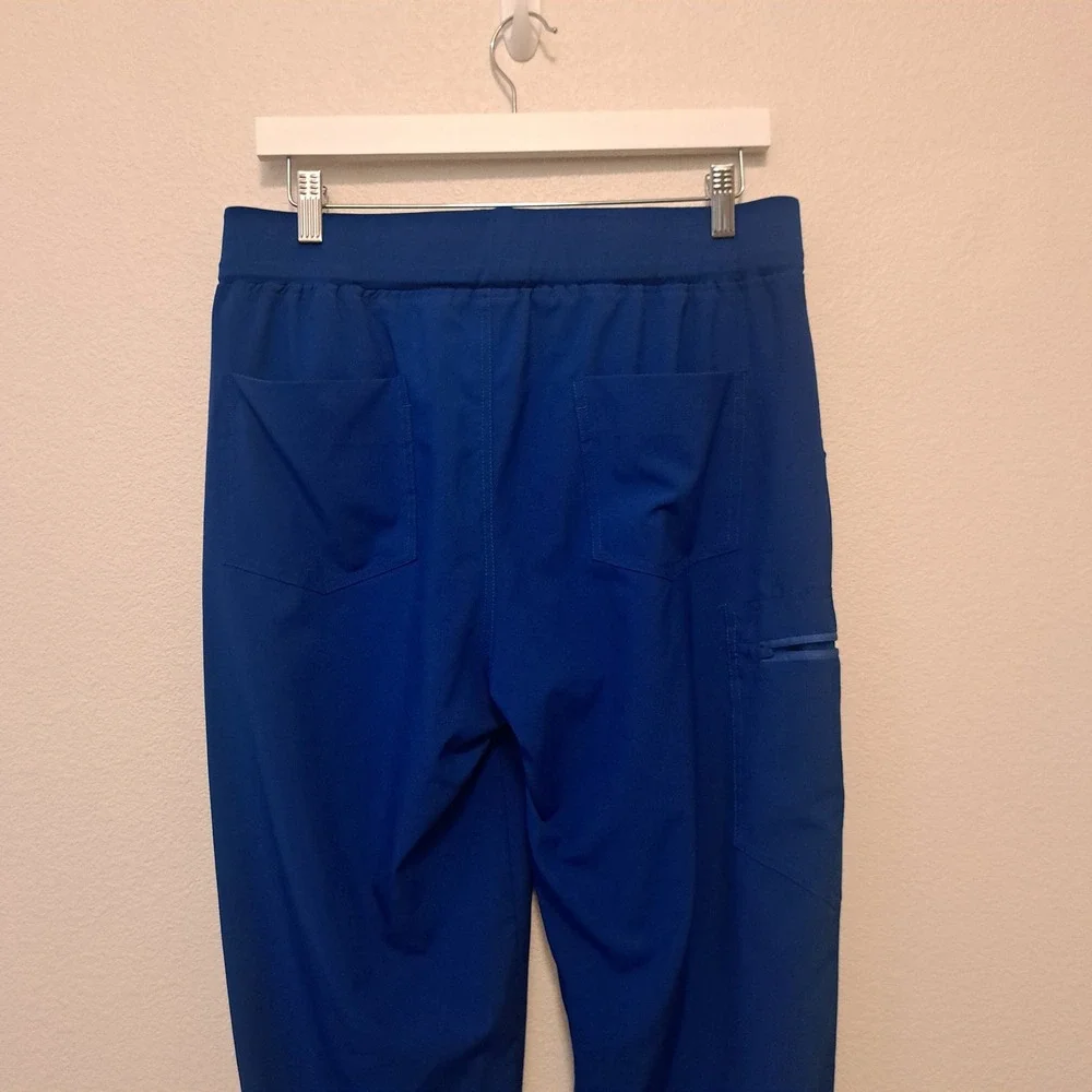 Women Royal Blue Scrub Set V-Neck Top XL and Jogger Pants M Stretch Medical Wear